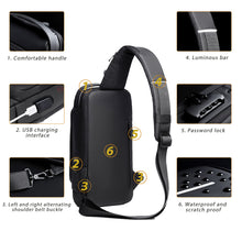 Load image into Gallery viewer, USB Charging Sport Sling Bag Male Anti-theft Chest Bag with Password Lock &  Adjustable Shoulder Strap
