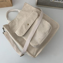 Load image into Gallery viewer, Corduroy Shoulder / Handbag  - Casual Tote with Outside Pocket