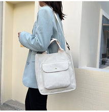 Load image into Gallery viewer, Corduroy Shoulder / Handbag  - Casual Tote with Outside Pocket