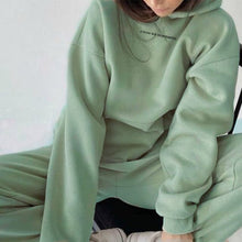 Load image into Gallery viewer, Women's Tracksuit Letter Print Fleece Warm Female Sportswear Hoodie Set :  2021 Oversize Long Sleeve Sweatshirt Casual Pants Suit
