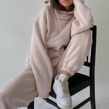 Load image into Gallery viewer, Women's Tracksuit Letter Print Fleece Warm Female Sportswear Hoodie Set :  2021 Oversize Long Sleeve Sweatshirt Casual Pants Suit