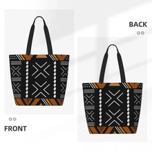 Load image into Gallery viewer, African Mud Cloth Bogolan Design Shopping Bag / Shoulder Canvas Tote Bag Durable Tribal Geometric Art
