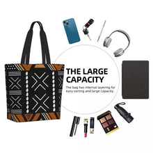 Load image into Gallery viewer, African Mud Cloth Bogolan Design Shopping Bag / Shoulder Canvas Tote Bag Durable Tribal Geometric Art
