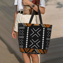 Load image into Gallery viewer, African Mud Cloth Bogolan Design Shopping Bag / Shoulder Canvas Tote Bag Durable Tribal Geometric Art
