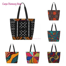 Load image into Gallery viewer, African Mud Cloth Bogolan Design Shopping Bag / Shoulder Canvas Tote Bag Durable Tribal Geometric Art
