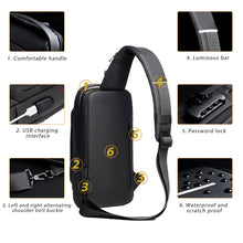 Load image into Gallery viewer, USB Charging Sport Sling Bag Male Anti-theft Chest Bag with Password Lock &amp;  Adjustable Shoulder Strap
