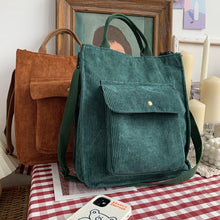 Load image into Gallery viewer, Corduroy Shoulder / Handbag  - Casual Tote with Outside Pocket
