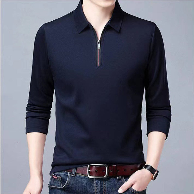 Men's Polo Shirt - Lapel Long-sleeved