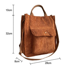 Load image into Gallery viewer, Corduroy Shoulder / Handbag  - Casual Tote with Outside Pocket
