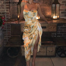 Load image into Gallery viewer, Vintage Yellow Tie dye Flower print  Spaghetti Strap Dress
