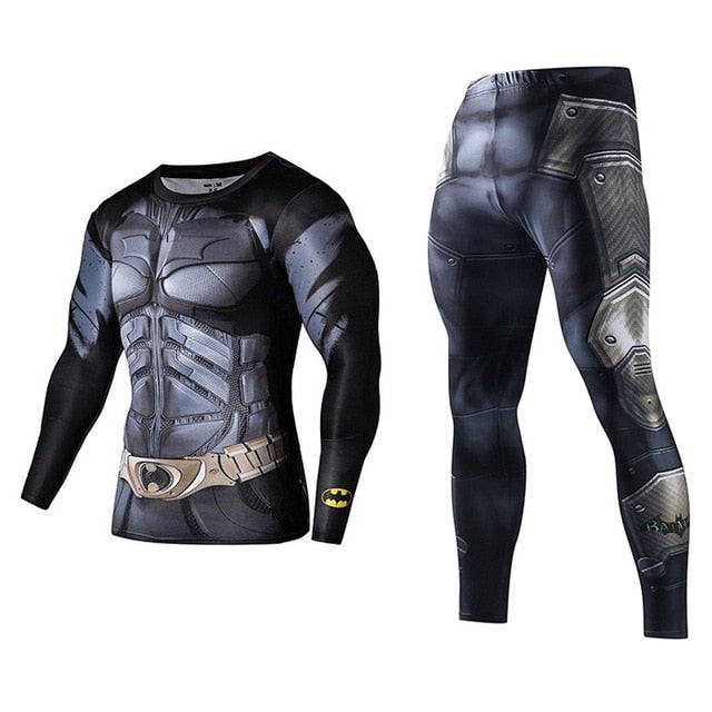 Men's Compression GYM Training Clothes Suit - Workout Superhero Jogging Sportswear Fitness Dry Fit Tracksuit Tights 2pcs / sets