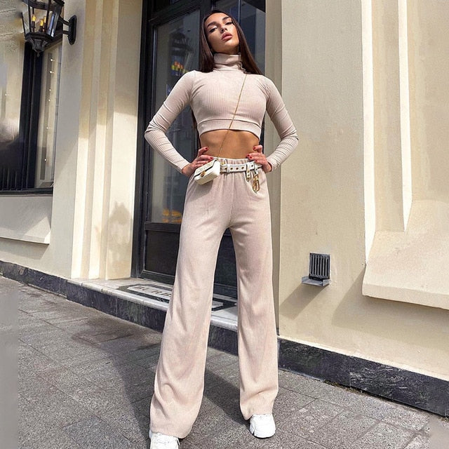 InstaHot wide leg pant and crop top two piece set