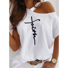 Load image into Gallery viewer, Large size Top Off Shoulder summer T-shirt : Women
