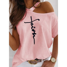 Load image into Gallery viewer, Large size Top Off Shoulder summer T-shirt : Women
