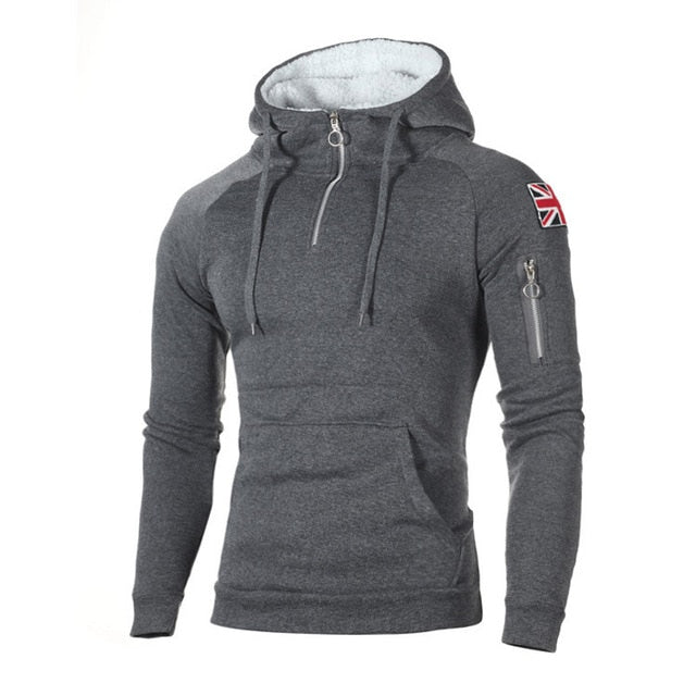 Autumn Zipper Neckline Hoodie - Sweatshirt Fleece Long Sleeve Men's Hoodie-  Sticker Pocket Winter Warmer Running Sportswear 3XL