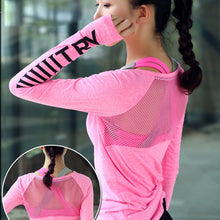 Load image into Gallery viewer, Women&#39;s Fitness Thumb Hole Breathable Women Gym Sportswear T-Shirt Yoga Tops Quick-drying Running Shirts Fitness Wear Top
