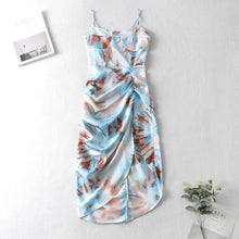 Load image into Gallery viewer, Vintage Yellow Tie dye Flower print  Spaghetti Strap Dress
