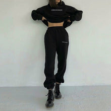 Load image into Gallery viewer, Women&#39;s Tracksuit Letter Print Fleece Warm Female Sportswear Hoodie Set :  2021 Oversize Long Sleeve Sweatshirt Casual Pants Suit
