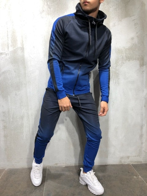 ZOGAA Men's Sportswear Two Piece Set Men's Casual Hooded Sports Wear Tracksuit Training Sweat Suit - M-3XL