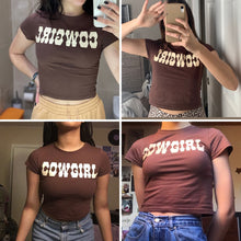 Load image into Gallery viewer, Women&#39;s Vintage Letter Print Crop Top - Cotton
