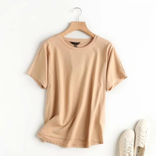 Withered Summer T shirt for Women - England Style Simple Solid O-Neck Cotton