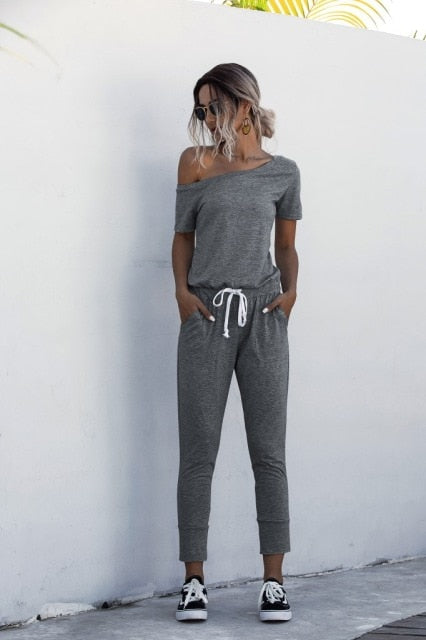 Solid Color Jumpsuits Drawstring Design