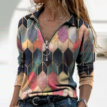 Load image into Gallery viewer, Women Long Sleeve V Neck Geometric Printed Blouse
