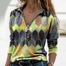 Load image into Gallery viewer, Women Long Sleeve V Neck Geometric Printed Blouse
