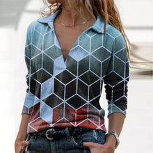 Load image into Gallery viewer, Women Long Sleeve V Neck Geometric Printed Blouse
