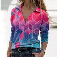 Load image into Gallery viewer, Women Long Sleeve V Neck Geometric Printed Blouse
