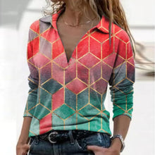 Load image into Gallery viewer, Women Long Sleeve V Neck Geometric Printed Blouse
