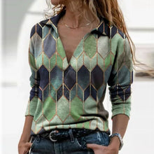 Load image into Gallery viewer, Women Long Sleeve V Neck Geometric Printed Blouse
