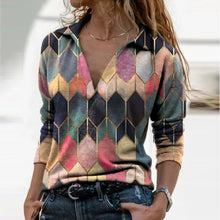 Load image into Gallery viewer, Women Long Sleeve V Neck Geometric Printed Blouse
