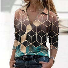 Load image into Gallery viewer, Women Long Sleeve V Neck Geometric Printed Blouse
