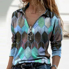 Load image into Gallery viewer, Women Long Sleeve V Neck Geometric Printed Blouse
