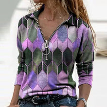 Load image into Gallery viewer, Women Long Sleeve V Neck Geometric Printed Blouse
