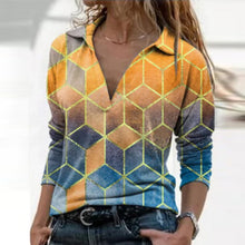 Load image into Gallery viewer, Women Long Sleeve V Neck Geometric Printed Blouse
