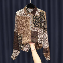 Load image into Gallery viewer, 2022 Spring New Leopard Patchwork Print Satin Shirt for Women
